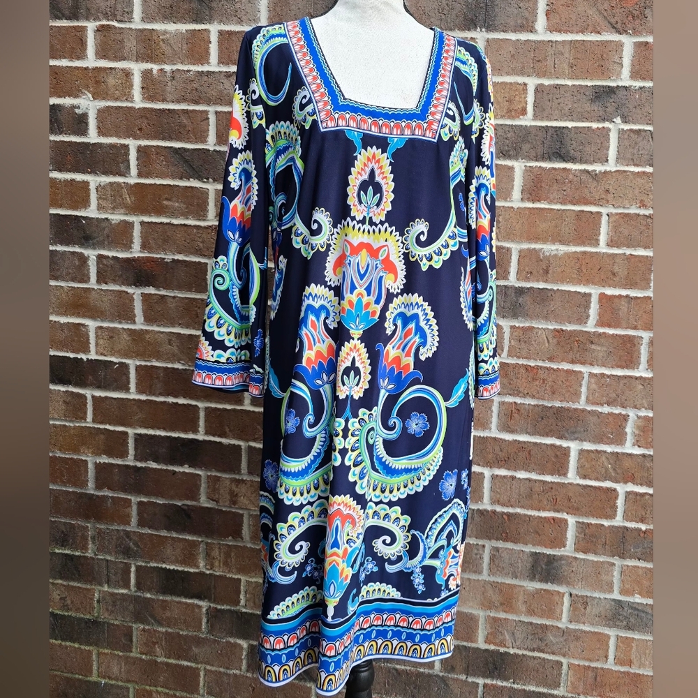 Laundry by Shelli Segal Multicolor Paisley Long Sleeve Dress Size 10 | Boho Cali